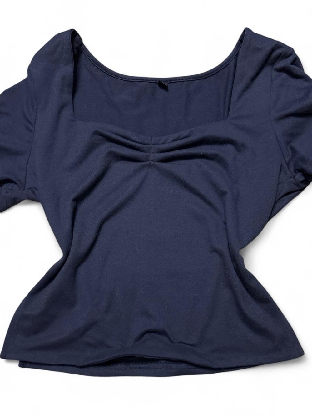 SHEIN Navy Short Sleeve Square Neck Ruched Top